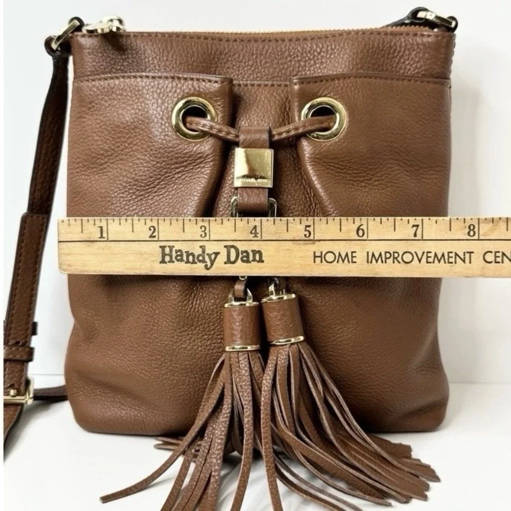 Michael Kors Brown Pebble Leather Camden Drawstring Crossbody Bag